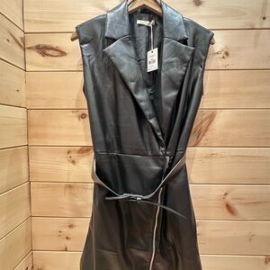 Dex Black Faux Leather Sleeveless Midi Dress